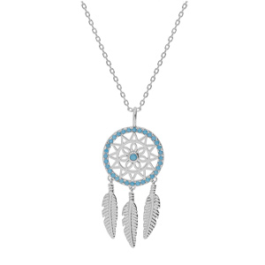 Collier en argent rhodi� cha�ne avec pendentif attrape r�ves et oxydes bleus 50+5cm - Vue 2