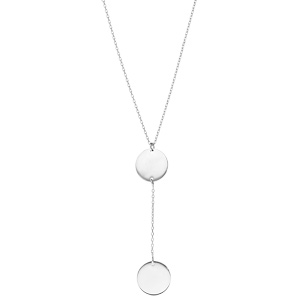 Collier en argent rhodi� cha�ne forme Y avec 2 m�dailles pr�nom � graver rondes 42+3cm - Vue 2