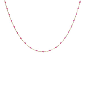 Collier en argent et dorure jaune cha�ne avec perles roses fluo 40+5cm - Vue 2