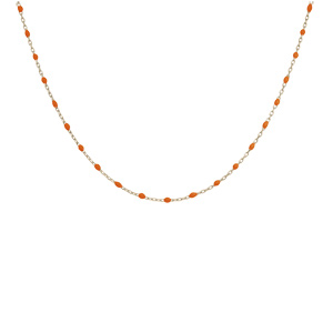 Collier en argent et dor� jaune cha�ne avec perles oranges fluo 40+5cm - Vue 2