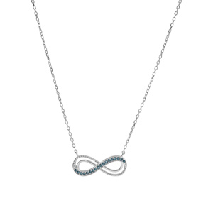 Collier en argent rhodi� motif infini ajour� avec oxydes bleu clair sertis 40+5cm - Vue 2