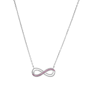 Collier en argent rhodi� motif infini ajour� avec oxydes rose sertis 40+5cm - Vue 2