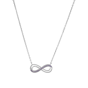 Collier en argent rhodi� motif infini ajour� avec oxydes violet sertis 40+5cm - Vue 2