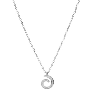 Collier en argent rhodi� cha�ne avec pendentif spirale pav�e d\'oxydes blancs sertis 40+5cm - Vue 2