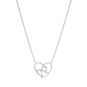 Collier en argent rhodi� cha�ne avec triple coeur et oxydes blancs sertis 40+5cm - Vue 2