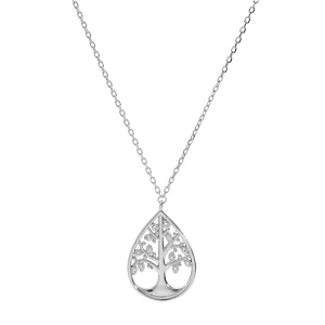 Collier en argent rhodi� cha�ne avec pendentif goutte motif arbre de vie oxydes blancs sertis 40+3,5cm - Vue 2