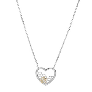Collier en argent rhodi� cha�ne avec coeur et motif abeille 40+3cm - Vue 2