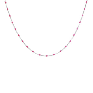 Sautoir en argent rhodi� avec perles rose fluo 60+10cm - Vue 2