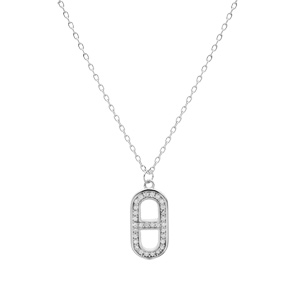 Collier en argent rhodi� cha�ne avec pendentif maillon marine oxydes blancs sertis 43cm r�glable 41 et 39cm - Vue 2