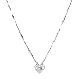 Collier en argent rhodi� cha�ne avec pendentif coeur soleil oxyde blanc serti 38+4cm - Vue 2