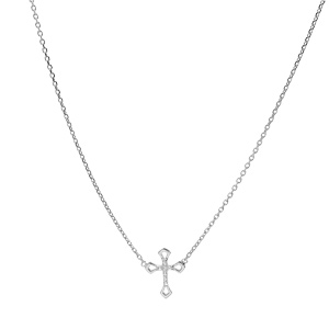 Collier en argent rhodi� cha�ne avec pendentif croix et oxydes blancs sertis 38+4cm - Vue 2