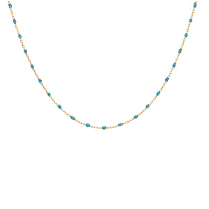 Collier en argent et dorure jaune cha�ne avec olives couleur bleu transparent 40+5cm - Vue 2