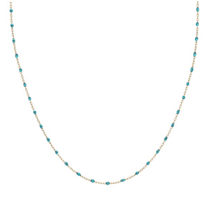 Collier Sautoir en argent et dorure jaune cha�ne avec olives couleur bleu transparent 60+10cm - Vue 2