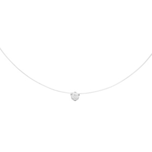 Collier argent rhodi� fil nylon solitaire oxyde blanc 5mm r�glable jusqu\'a 50cm - Vue 2