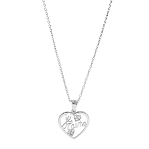 Collier en argent rhodi� cha�ne avec pendentif coeur �crit je t\'aime 40+5cm - Vue 2