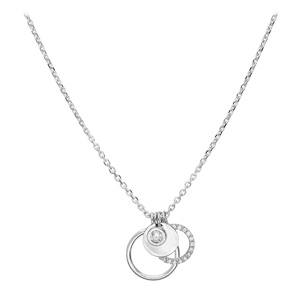 Collier en argent rhodi� cha�ne avec pendentif 3 rondelles et oxyde blanc sertis 38+5cm - Vue 2