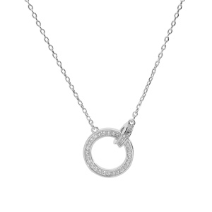 Collier en argent rhodi� cha�ne avec anneaux entrelac�s oxydes blancs sertis 40+4,5cm - Vue 2