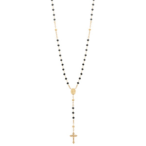 Collier en argent et dorure jaune chapelet avec perles en verre facette noires 50+5cm - Vue 2
