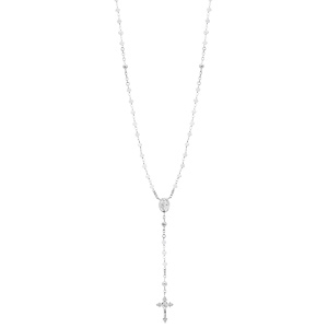 Collier en argent rhodi� chapelet avec perles en verre facette blanc 50+5cm - Vue 2