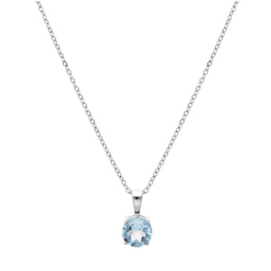 Collier en argent rhodi� cha�ne avec pendentif pierre v�ritable Topaze bleu 6,5mm 42+3cm - Vue 2