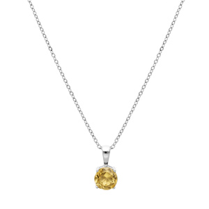Collier en argent rhodi� cha�ne avec pendentif pierre v�ritable Citrine 6,5mm 42+3cm - Vue 2