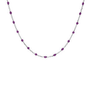 Collier en argent rhodi� cha�ne avec olives couleur violet transparent 40+5cm - Vue 2