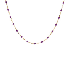Collier en argent et dorure jaune cha�ne avec olives couleur violet transparent 40+5cm - Vue 2