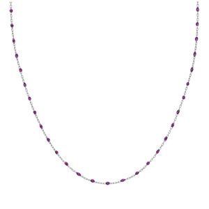 Collier Sautoir en argent rhodi� cha�ne avec olives couleur violet transparent 60+10cm - Vue 2