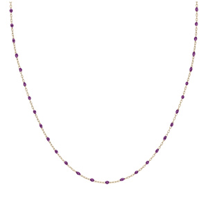 Collier Sautoir en argent et dorure jaune cha�ne avec olives couleur violet transparent 60+10cm - Vue 2