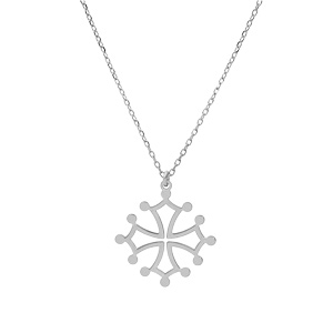 Collier en argent rhodi� cha�ne avec pendentif croix Occitane grand mod�le 41+4cm - Vue 2