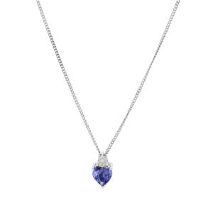 Collier en argent rhodi� cha�ne avec pendentif oxyde bleu fonc� forme coeur et oxyde blanc 42+3cm - Vue 2