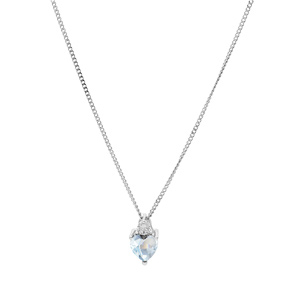 Collier en argent rhodi� cha�ne avec pendentif oxyde bleu ciel forme coeur et oxyde blanc 42+3cm - Vue 2