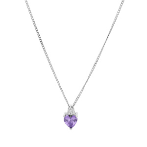 Collier en argent rhodi� cha�ne avec pendentif oxyde violet forme coeur et oxyde blanc 42+3cm - Vue 2
