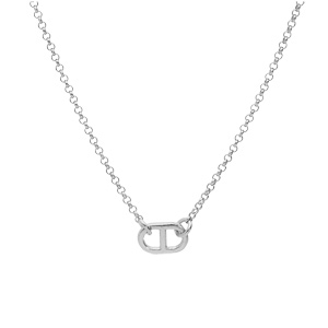 Collier en argent platin� cha�ne maille fantaisie et pendentif grande maille marine 40+5cm - Vue 2