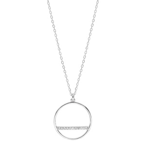 Collier en argent rhodi� avec Pendentif cercle et barrette oxydes blancs sertis 40+5cm - Vue 2