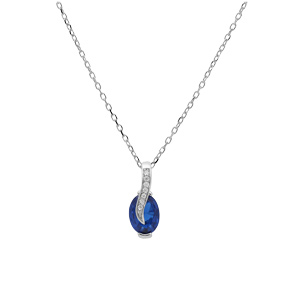 Collier en argent rhodi� cha�ne avec pendentif goutte d\'oxyde bleu fonc� et drap� avec oxydes blancs sertis 42+3cm - Vue 2