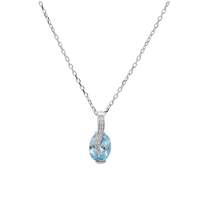 Collier en argent rhodi� cha�ne avec pendentif goutte d\'oxyde bleu ciel et drap� avec oxydes blancs sertis 42+3cm - Vue 2