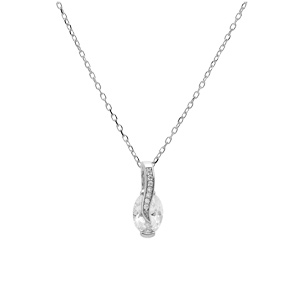 Collier en argent rhodi� cha�ne avec pendentif goutte d\'oxyde blanc et drap� avec oxydes blancs sertis 42+3cm - Vue 2