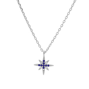 Collier en argent rhodi� cha�ne avec pendentif �toile orn�e d\'oxydes bleus et blancs sertis 40+4cm - Vue 2