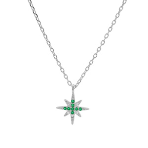 Collier en argent rhodi� cha�ne avec pendentif �toile orn�e d\'oxydes verts et blancs sertis 40+4cm - Vue 2
