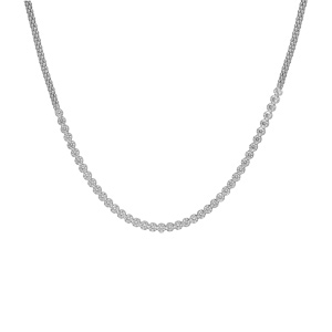 Collier en argent rhodi� maille ronde et chute d\'oxydes blancs sertis 42+3cm - Vue 2