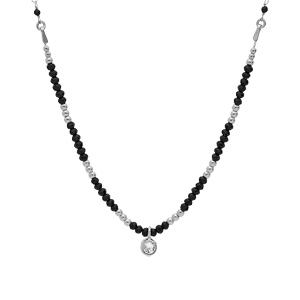 Collier en argent rhodi� pierres facet�es noires et pampille oxyde blanc serti 42+3cm - Vue 2