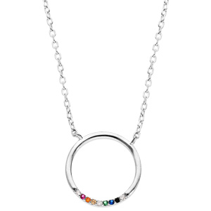 Collier en argent rhodi� cercle avec rail de pierres multi couleurs 42+3cm - Vue 2