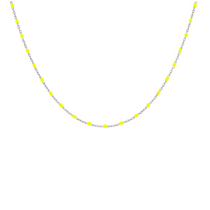 Collier en argent rhodi� cha�ne avec olives couleur jaune fluo 40+5cm - Vue 2