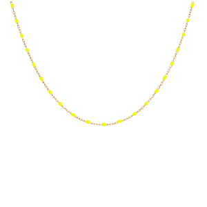 Collier en argent et dorure jaune cha�ne avec olives couleur jaune fluo 40+5cm - Vue 2