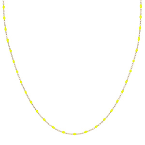 Collier Sautoir en argent et dorure jaune cha�ne avec olives couleur jaune fluo 60+10cm - Vue 2