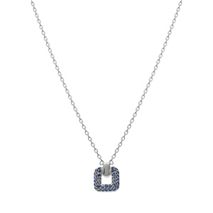 Collier en argent rhodi� avec pendentif carr� oxydes bleus sertis 38+4cm - Vue 2