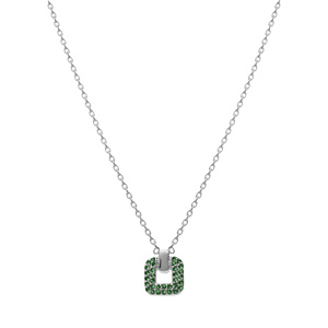 Collier en argent rhodi avec pendentif carr oxydes verts sertis 38+4cm - Vue 2