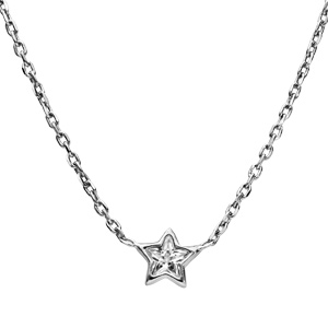 Collier en argent rhodi� avec �toile coeur oxyde blancs sertis 37+3cm - Vue 2