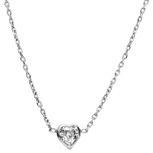 Collier en argent rhodi� avec coeur oxyde blancs sertis 37+3cm - Vue 2
